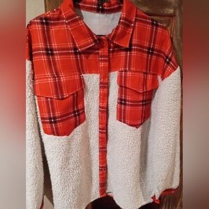 Cozy Red and White Plaid Teddy Jacket